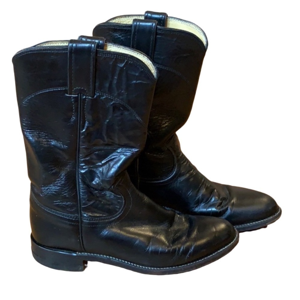 Justin Cora black leather roper western / cowgirl boots Size 5.5